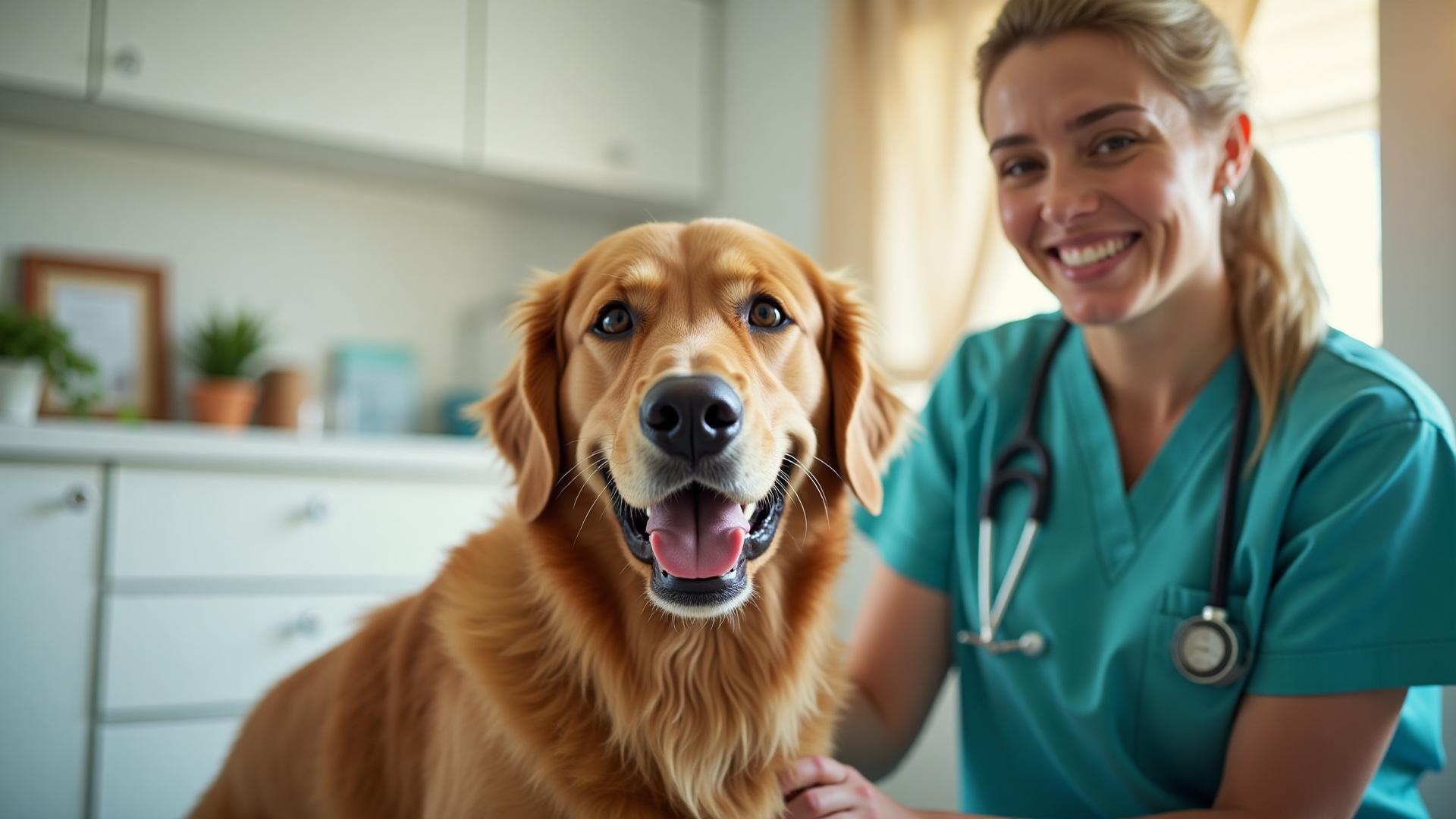 Счастливая собака с ветеринаром